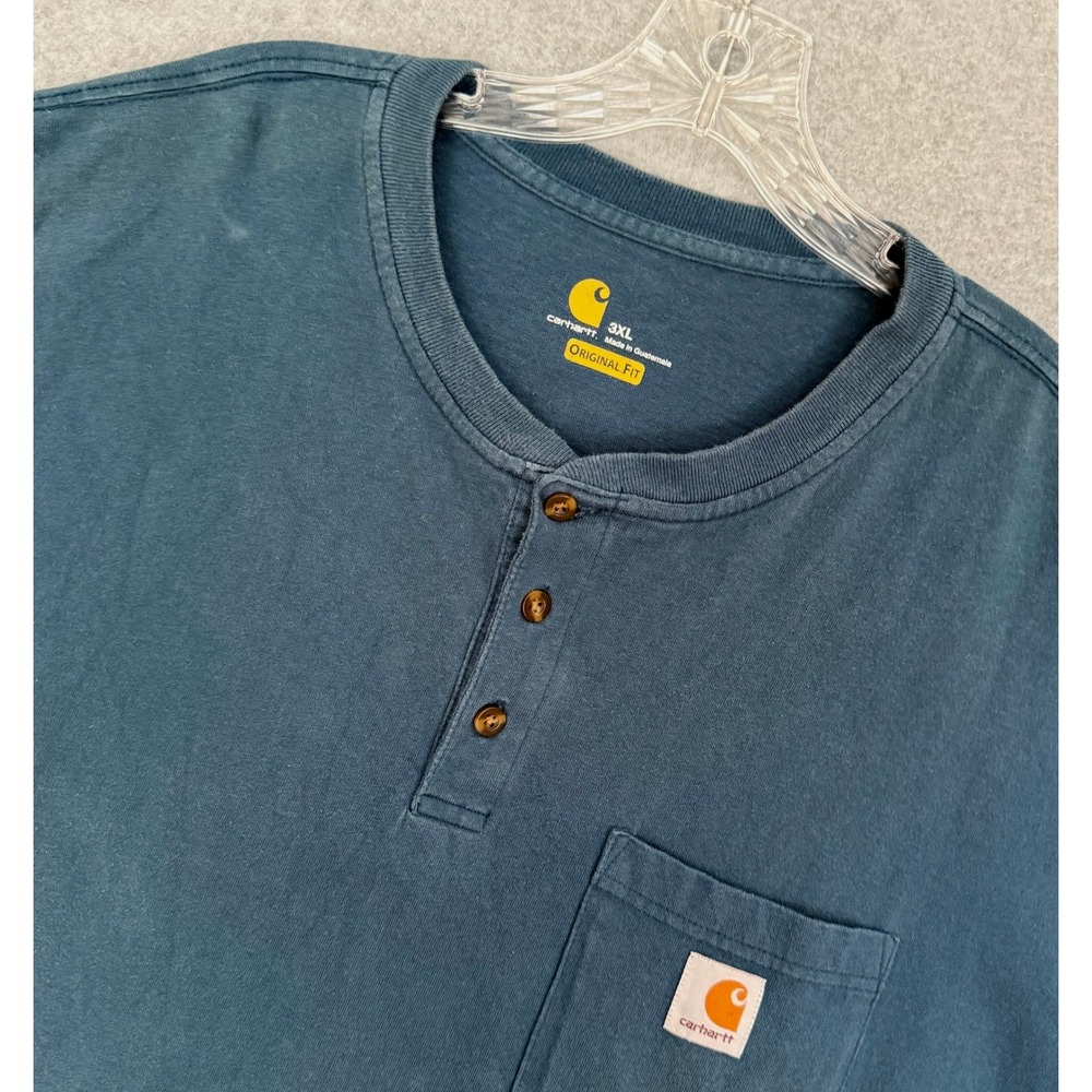 Carhartt Henley Pocket T-Shirt Men 3XL Blue Short Sleeve Original Fit Workwear